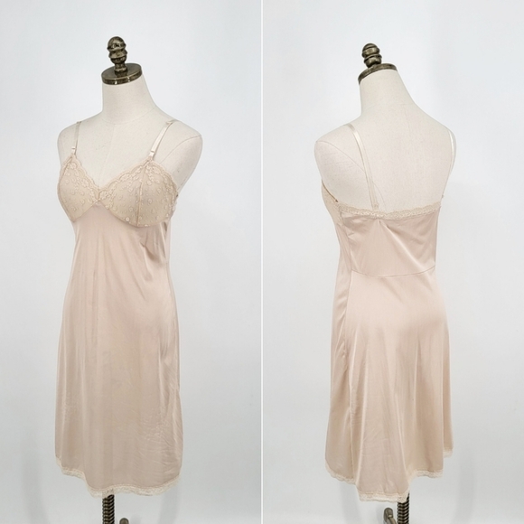 Vintage Lace Slip Dress Adjustable Straps Knee Length Ivory Cream Vasarette M - Picture 1 of 13